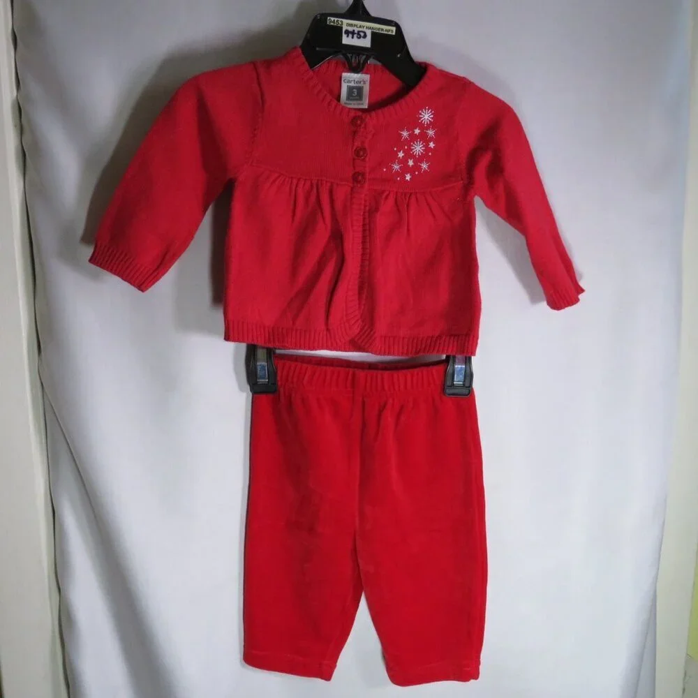 Red Snowflake Sweater & Velour Pants 3 months Mixed Set